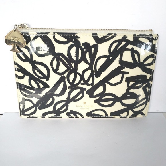 Kate Spade Literary Glasses Pencil Cosmetic Bag Case Small Zip Around Pouch - Picture 1 of 8